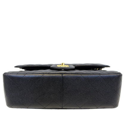CHANEL Classic Jumbo Caviar Leather Double Flap Shoulder Bag Black