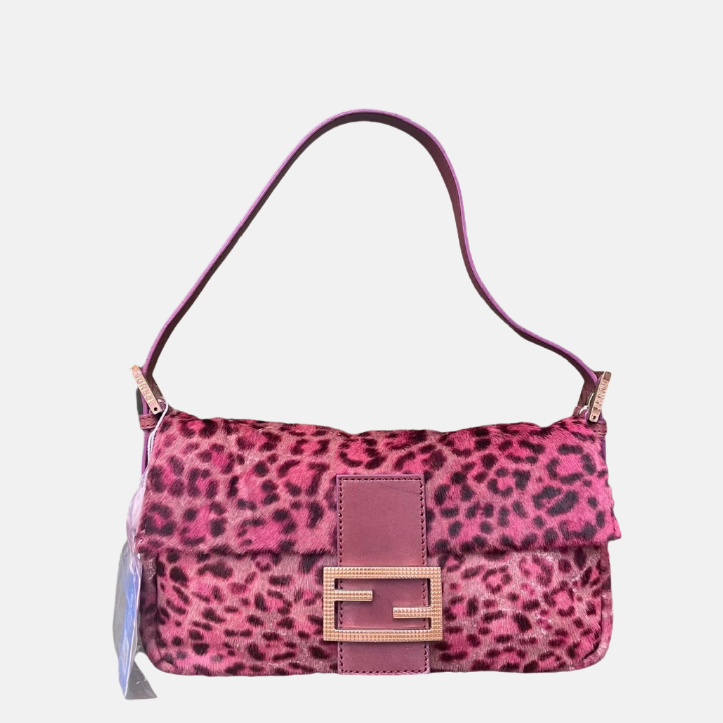 Fendi Baguette Pink Leopard Print Pony-hair style calfskin