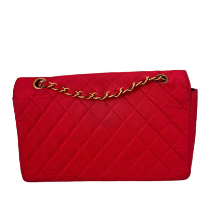 Chanel Classic Flap Medium Vintage Red Nylon Satin with 24k Gold Plated HW