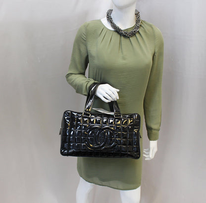 CHANEL Choco Bar Black Patent Leather Travel Bag
