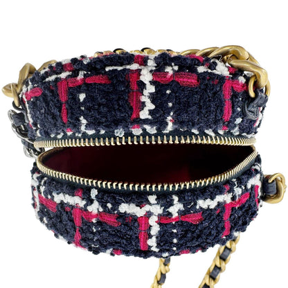 CHANEL 19 Round Tweed Chain Crossbody Bag Multicolor