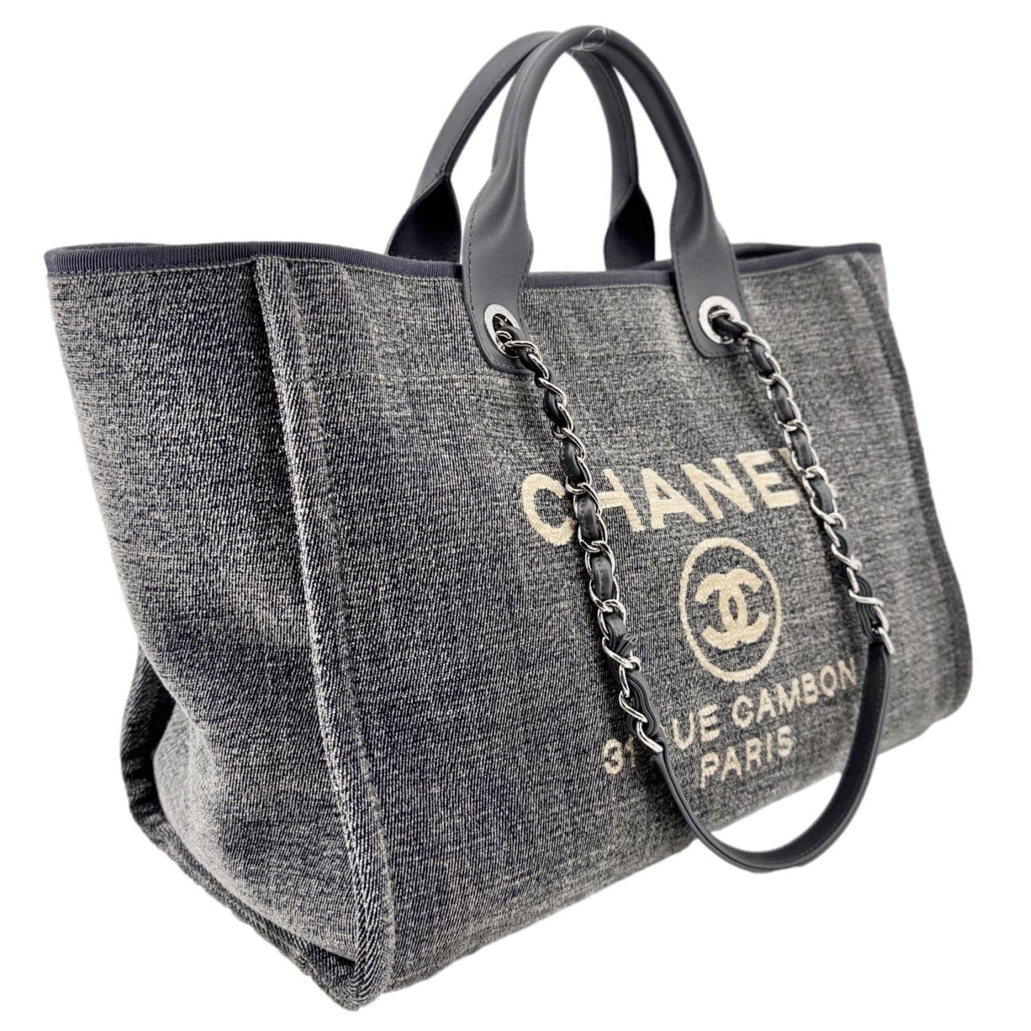 CHANEL Deauville Canvas Shopping Tote Bag Gray