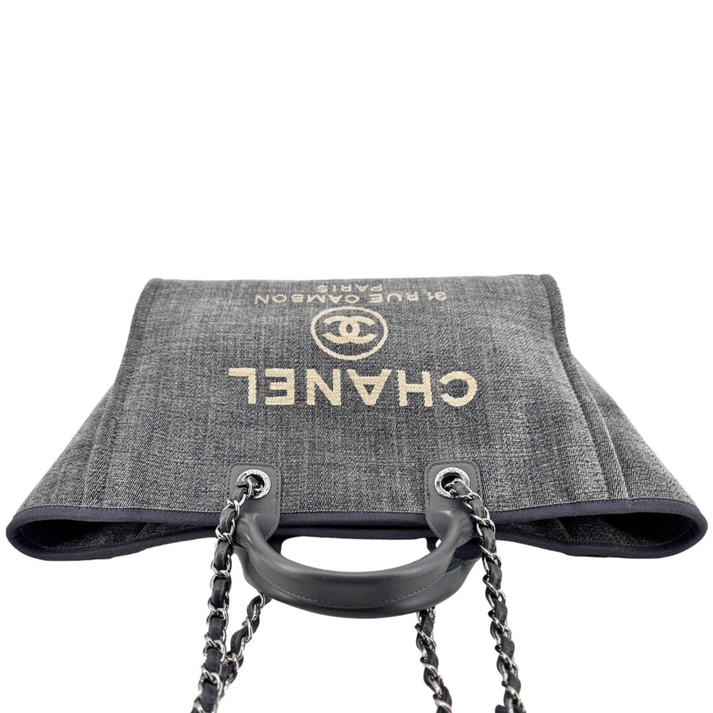 CHANEL Deauville Canvas Shopping Tote Bag Gray