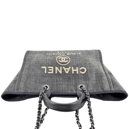 CHANEL Deauville Canvas Shopping Tote Bag Gray