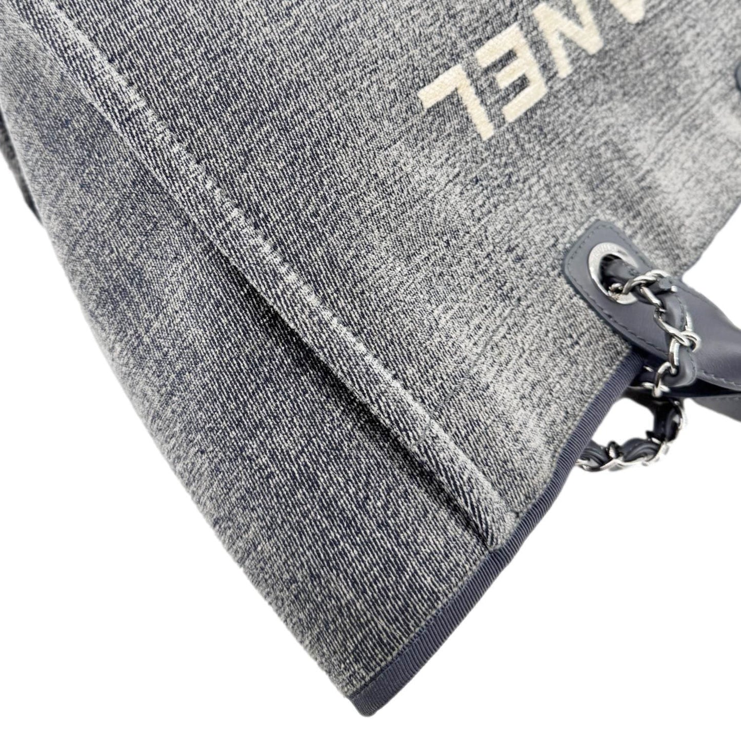 CHANEL Deauville Canvas Shopping Tote Bag Gray
