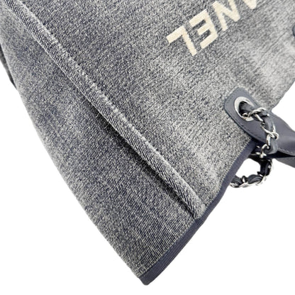 CHANEL Deauville Canvas Shopping Tote Bag Gray