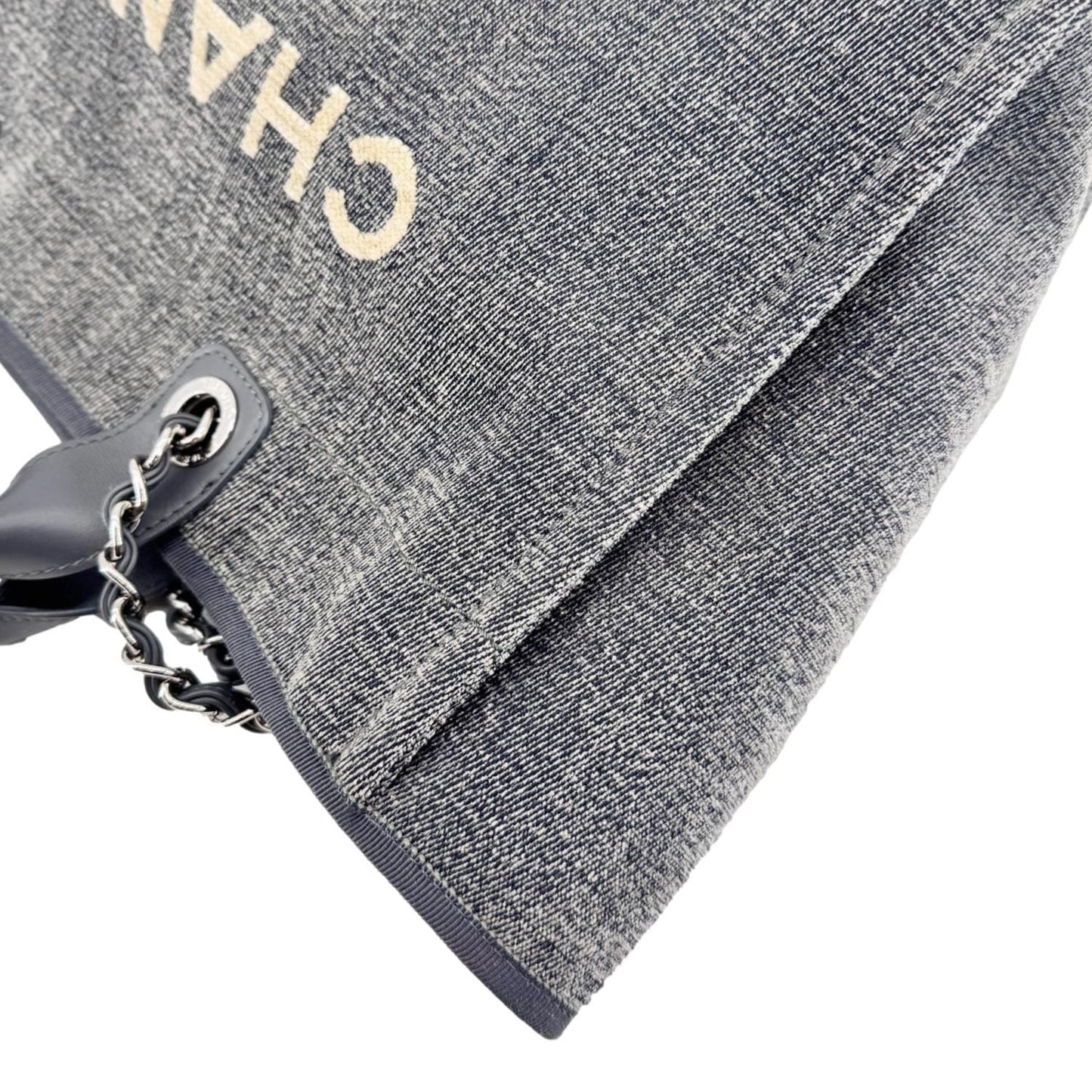 CHANEL Deauville Canvas Shopping Tote Bag Gray