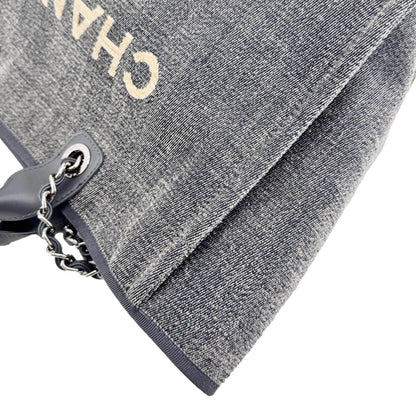 CHANEL Deauville Canvas Shopping Tote Bag Gray