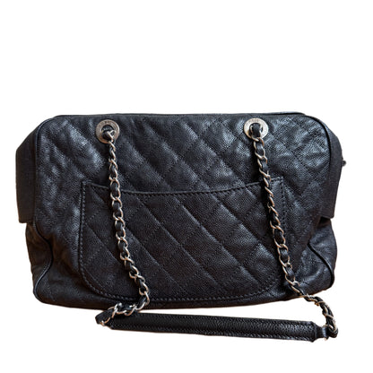 Chanel Paradoxal Camera Bag Black Caviar Leather Double Chain Silver Hardware