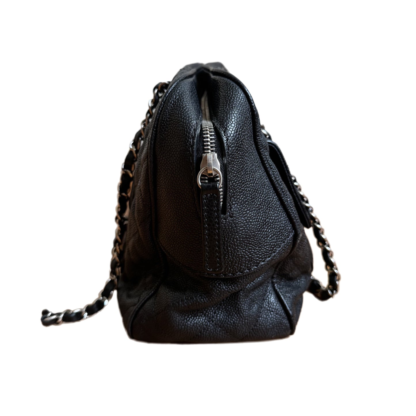Chanel Paradoxal Camera Bag Black Caviar Leather Double Chain Silver Hardware