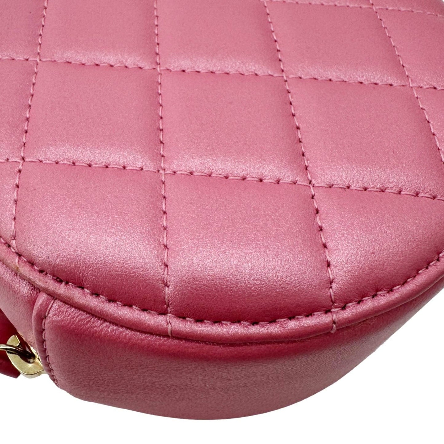 CHANEL Round Pearls Quilted Leather Crossbody Bag Pink