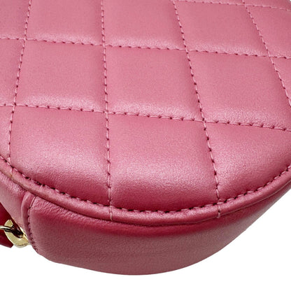 CHANEL Round Pearls Quilted Leather Crossbody Bag Pink