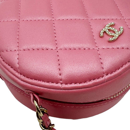 CHANEL Round Pearls Quilted Leather Crossbody Bag Pink