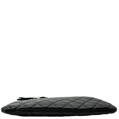 CHANEL Camellia O Case Medium Quilted Leather Clutch Black