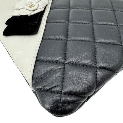 CHANEL Camellia O Case Medium Quilted Leather Clutch Black
