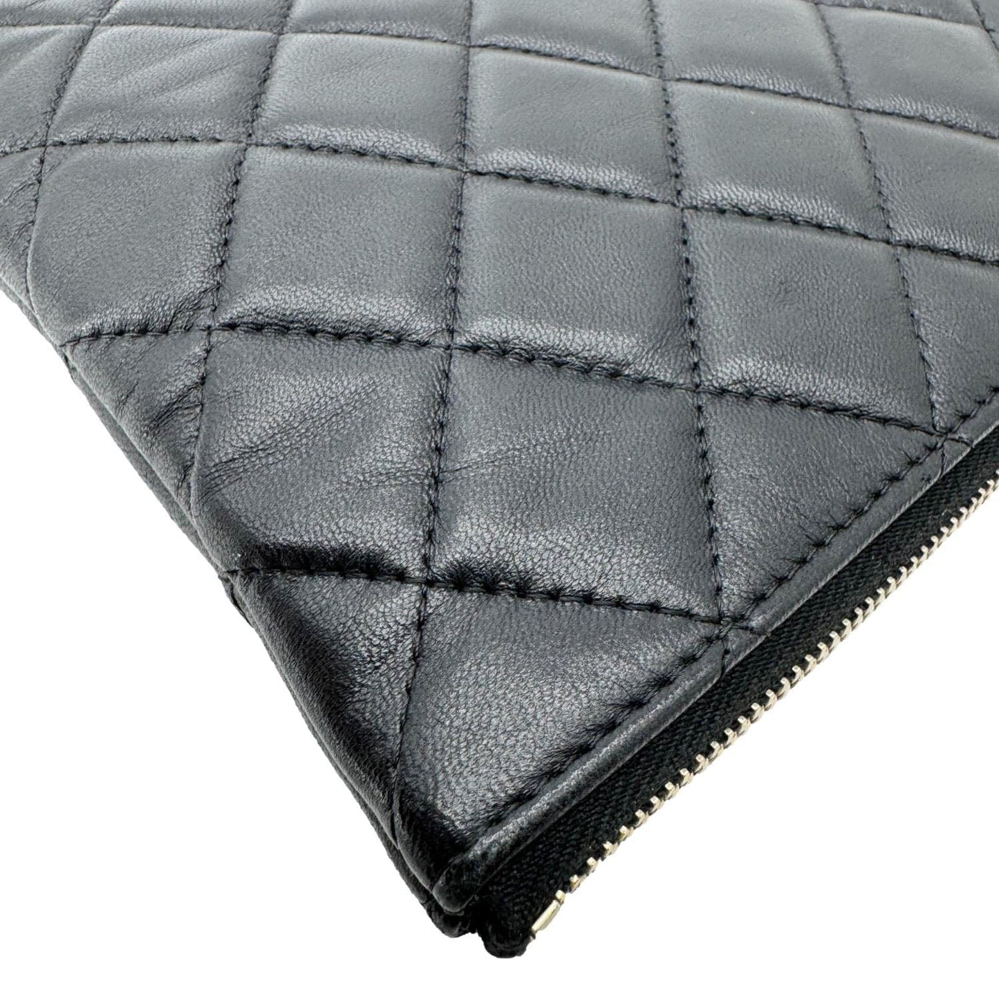 CHANEL Camellia O Case Medium Quilted Leather Clutch Black