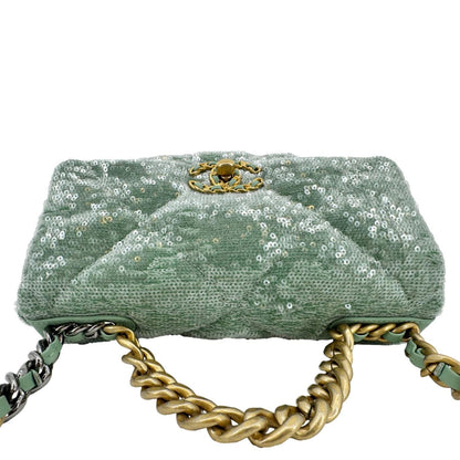 CHANEL 19 Flap Medium Sequins Shoulder Bag Green