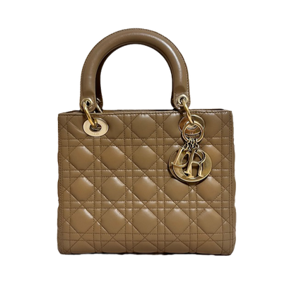 Lady Dior Medium Beige Cannage Lambskin Leather