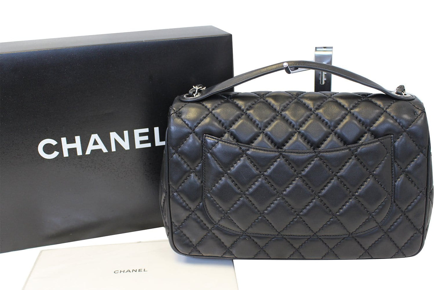 CHANEL Black Lambskin Leather Jumbo Flap Bag
