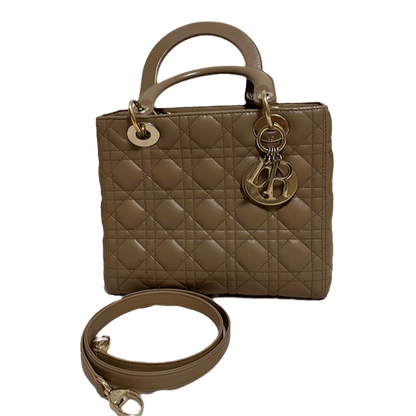 Lady Dior Medium Beige Cannage Lambskin Leather