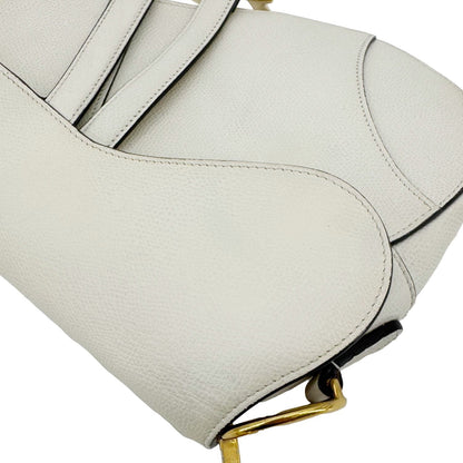 CHRISTIAN DIOR Saddle Leather Satchel Bag Off White
