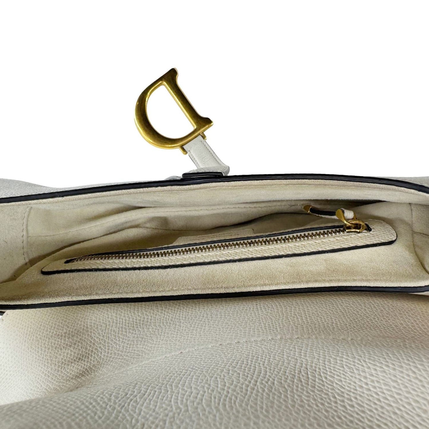 CHRISTIAN DIOR Saddle Leather Satchel Bag Off White