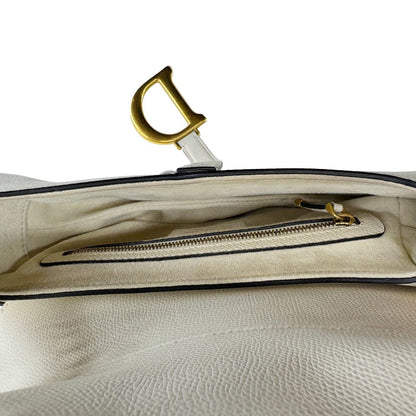 CHRISTIAN DIOR Saddle Leather Satchel Bag Off White