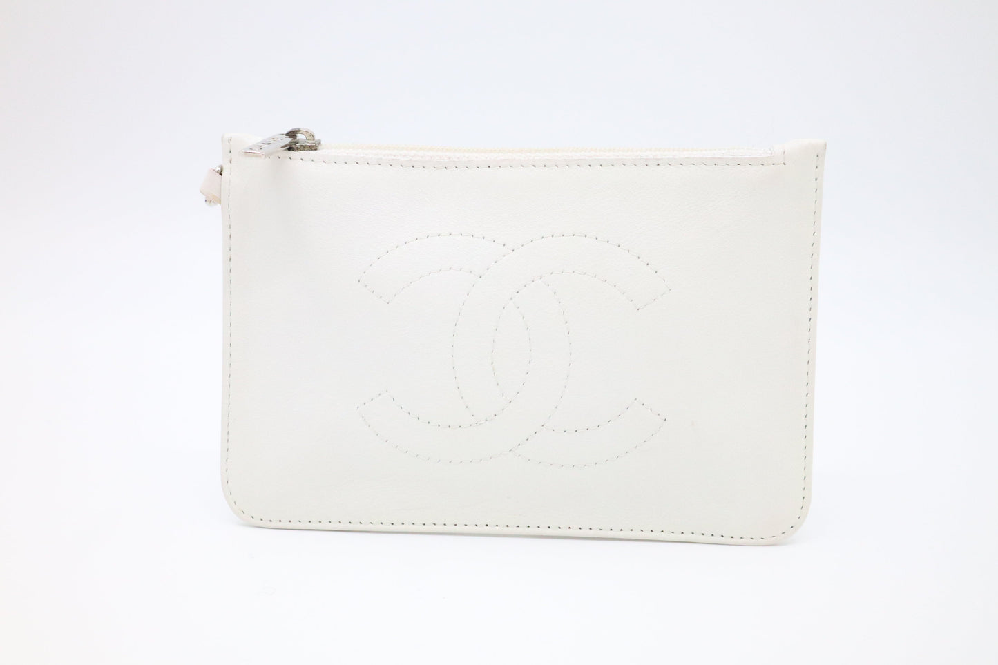 Chanel Timeless CC Pouch in White Leather