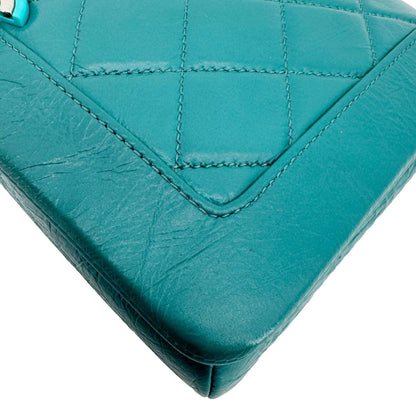 CHANEL Bi Vintage Full Flap Medium Quilted Crumpled Leather Crossbody Bag Aqua Blue