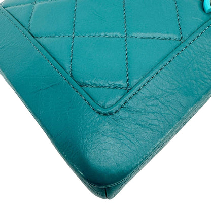 CHANEL Bi Vintage Full Flap Medium Quilted Crumpled Leather Crossbody Bag Aqua Blue