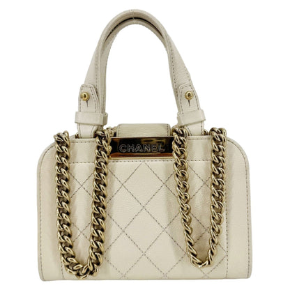 CHANEL Stitched Label Click Mini Quilted Leather Shopper Tote Cream