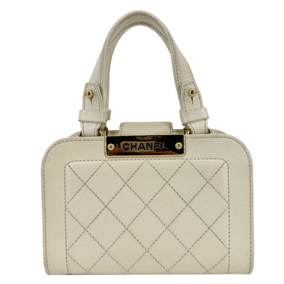 CHANEL Stitched Label Click Mini Quilted Leather Shopper Tote Cream
