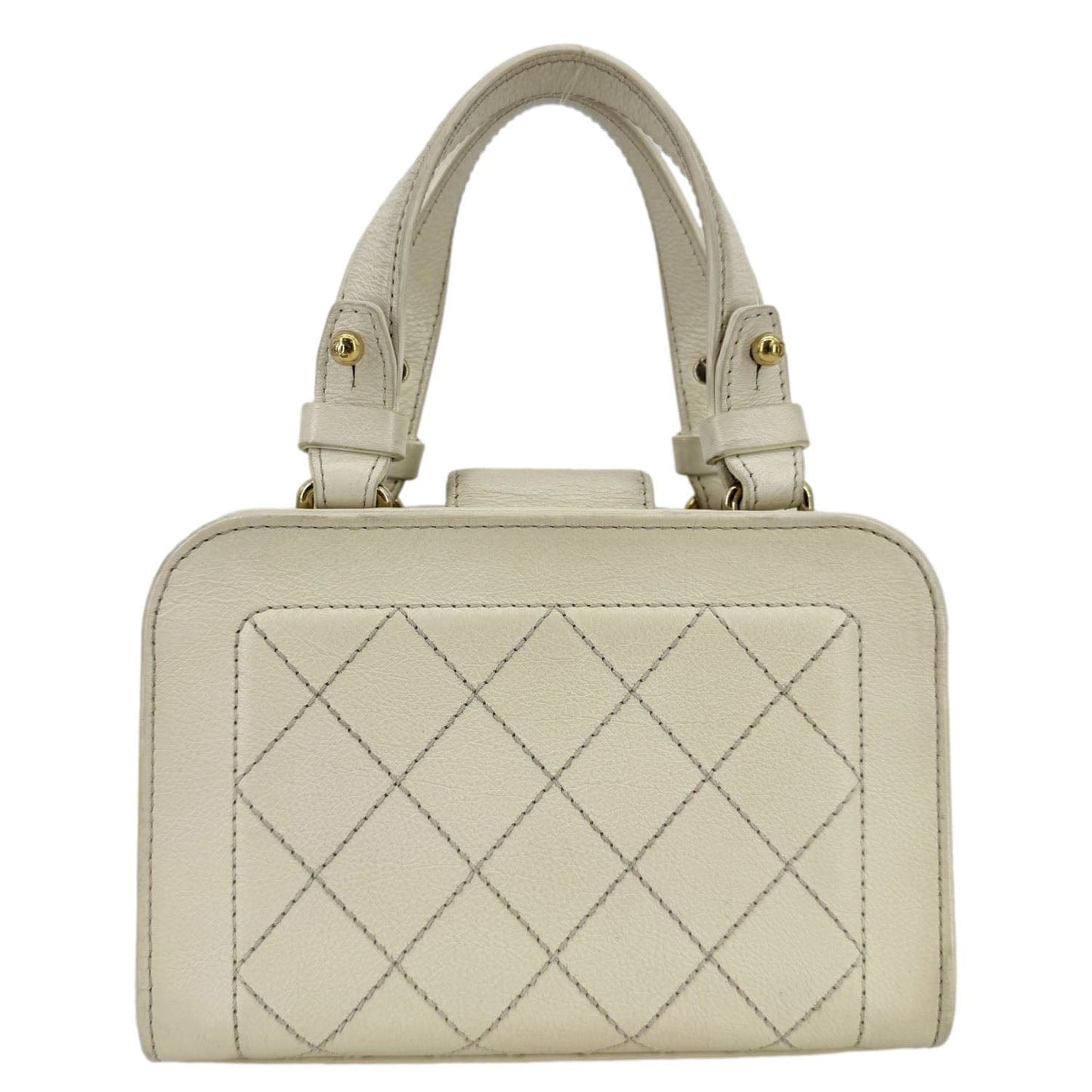CHANEL Stitched Label Click Mini Quilted Leather Shopper Tote Cream