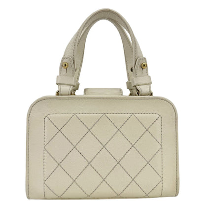 CHANEL Stitched Label Click Mini Quilted Leather Shopper Tote Cream