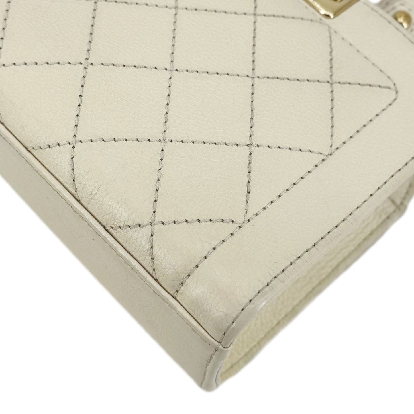 CHANEL Stitched Label Click Mini Quilted Leather Shopper Tote Cream