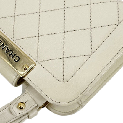 CHANEL Stitched Label Click Mini Quilted Leather Shopper Tote Cream