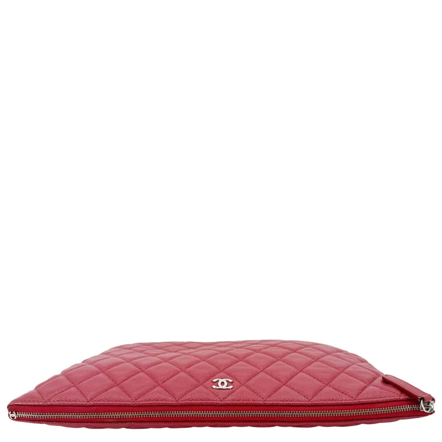 CHANEL Quilted Caviar O Clutch Cosmetic Case Red