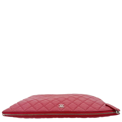 CHANEL Quilted Caviar O Clutch Cosmetic Case Red