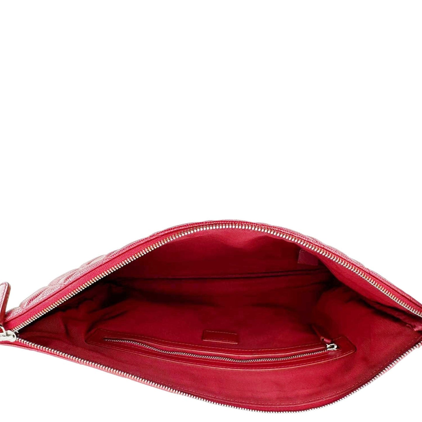 CHANEL Quilted Caviar O Clutch Cosmetic Case Red