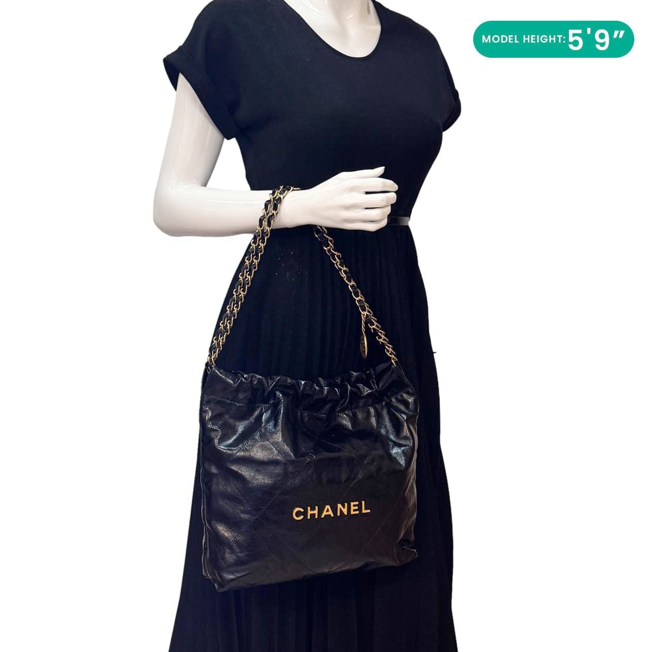 CHANEL 22 Quilted Calfskin  Shiny Leather Shoulder Bag Black