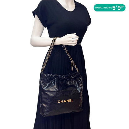 CHANEL 22 Quilted Calfskin  Shiny Leather Shoulder Bag Black