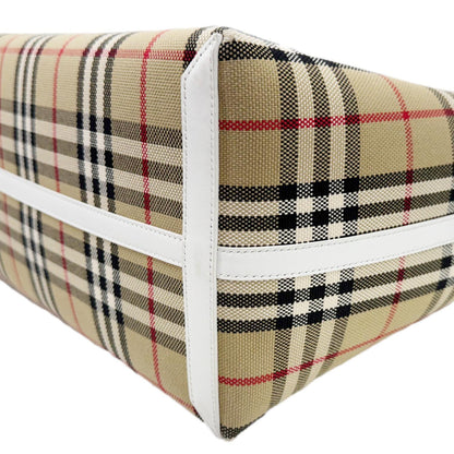 BURBERRY London Medium Vintage Check Canvas Tote Bag White