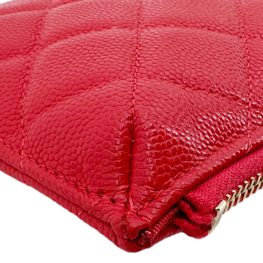 CHANEL Classic Flat Quilted Caviar Leather Wallet Pouch Red
