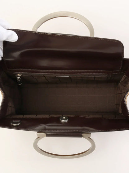 Luxury CELINE Unborn Calf C Macadam Pattern Top Handle Bag Beige/Dark Brown