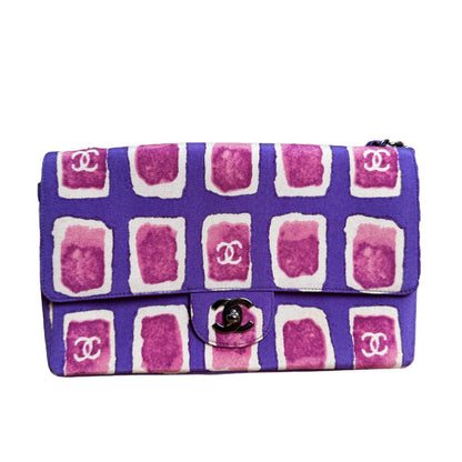 Chanel Flap Shoulder Bag Frame Purple Pink Cloth 2000-2002 Single Chain