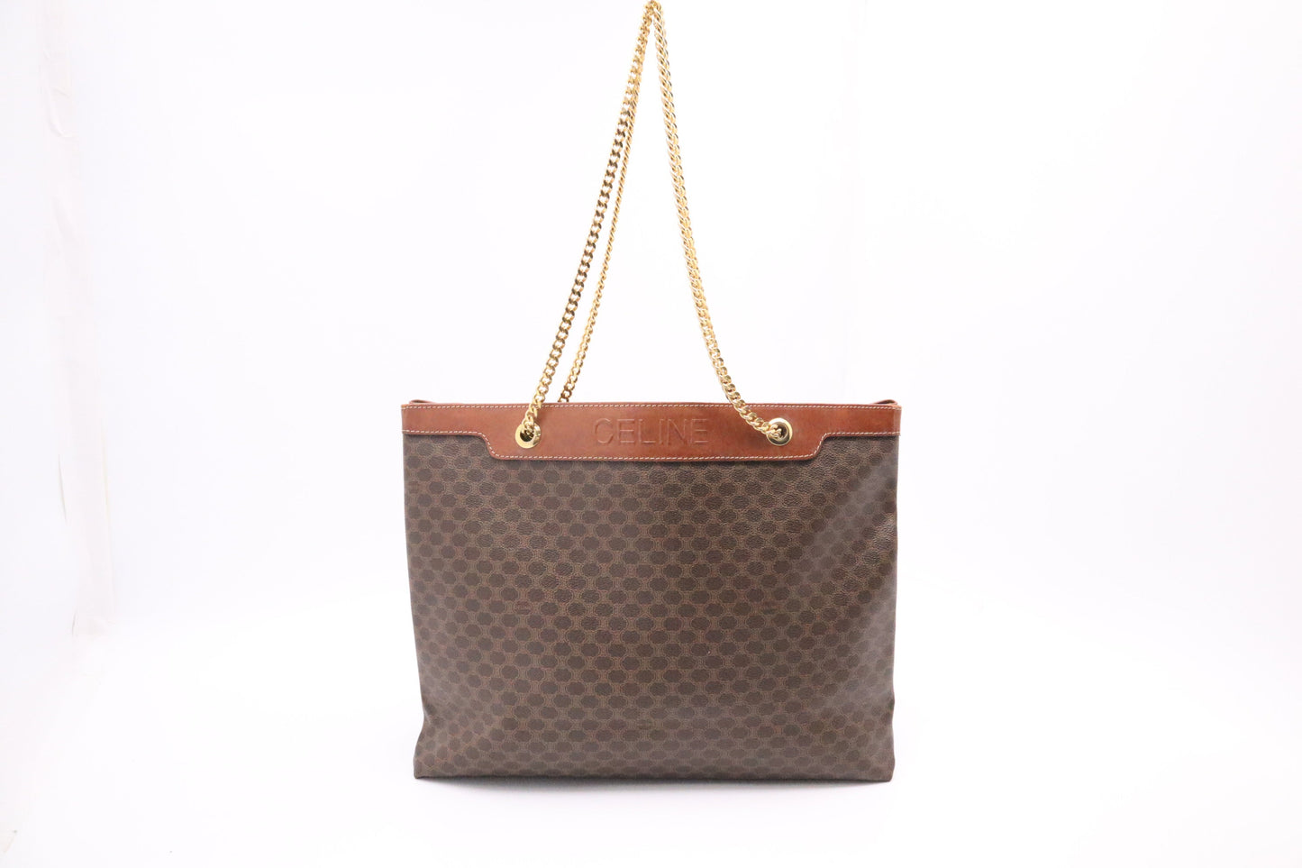 Celine Chain Tote in Brown Macadam Canvas