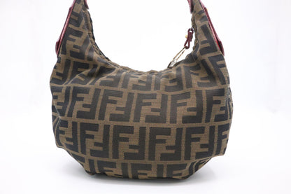 Fendi Shoulder Bag in Zucca Canvas and Red Leather
