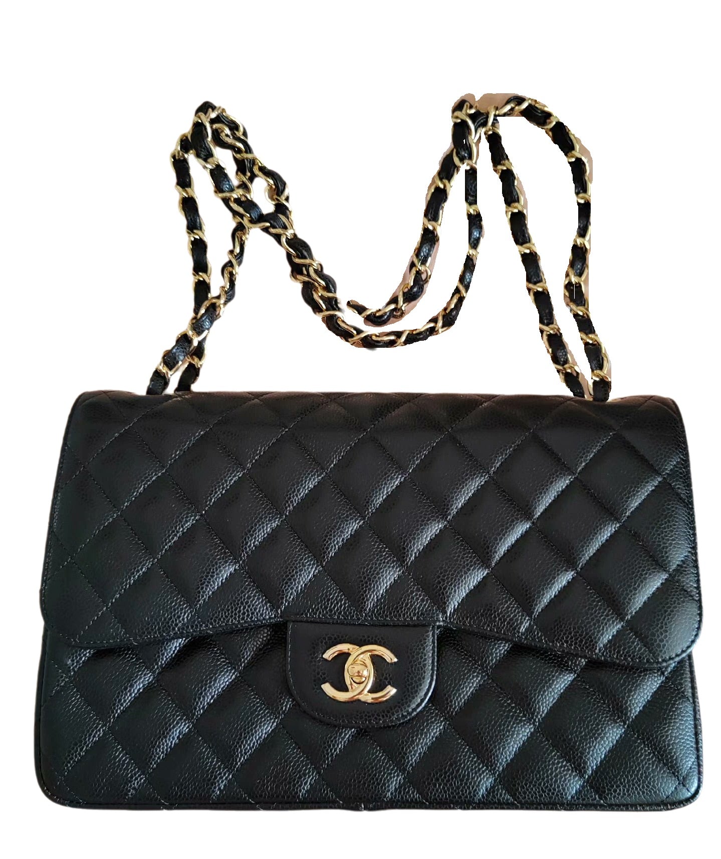 Chanel Classic Flap Jumbo Black Caviar Leather Double Flap with Gold Hardware