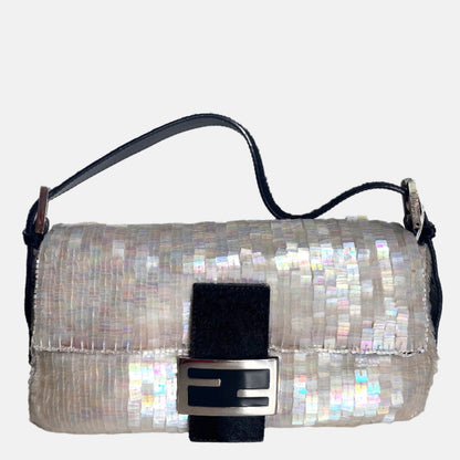 Fendi Baguette Gold Translucent Sequins with Pony-style Leather Strap