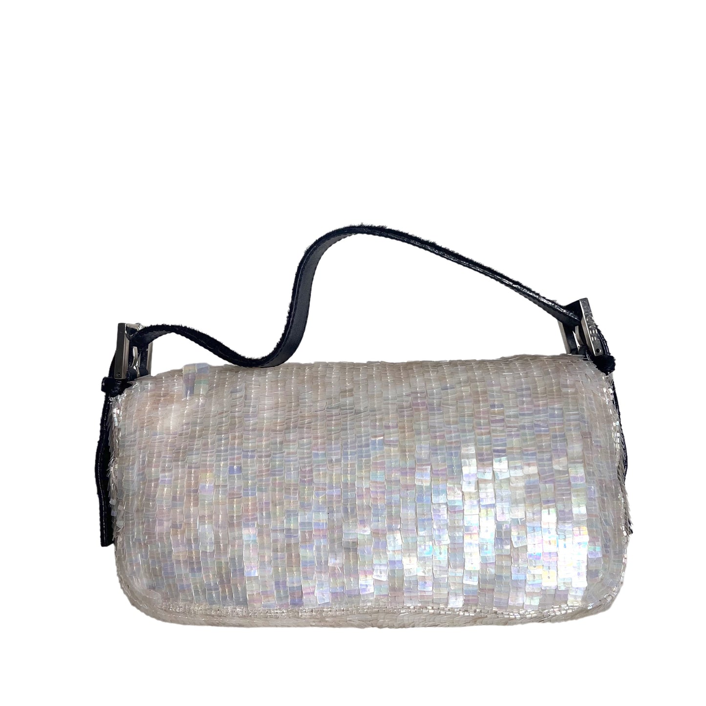 Fendi Baguette Gold Translucent Sequins with Pony-style Leather Strap